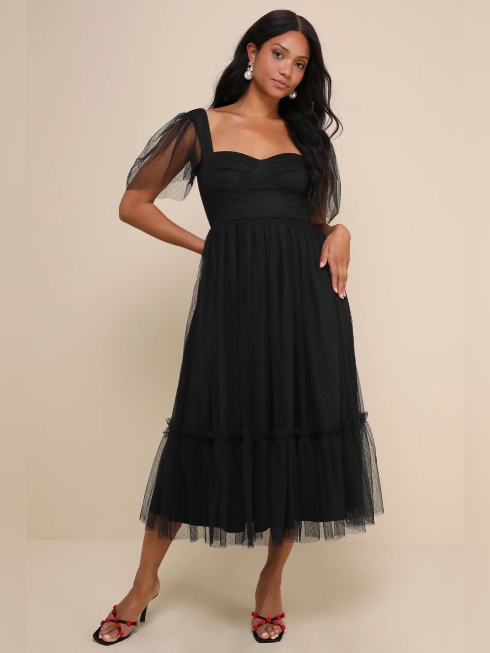 Lulus Dreamy Celebration Black Tulle Bustier Midi Dress Size XL